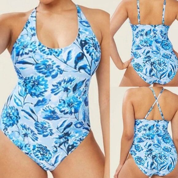 Andie Swim Blue Floral Baia One Piece Swimsuit Size Medium - Picture 1 of 8